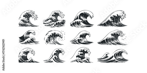 Collection of Hand Drawn Ocean Waves
