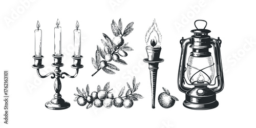 Collection of Vintage Lighting and Natural Elements