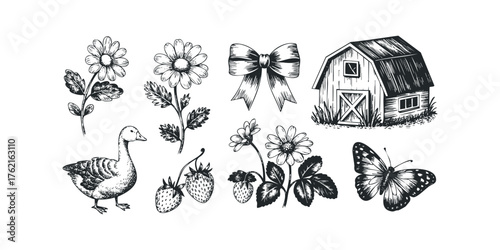 Farm animals and floral elements