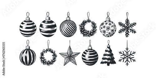 Collection of Festive Ornaments and Wreath Icons