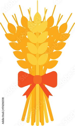 Golden wheat stalks tied with orange ribbon agriculture harvest food bread grain symbol vector