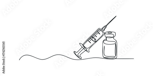 Medical syringe and vial line drawing