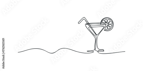 Line drawing of a cocktail with lemon slice