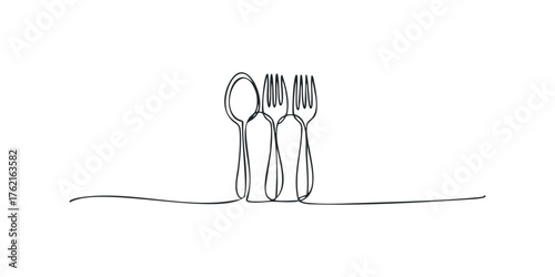 Single Line Drawing Utensils Arrangement
