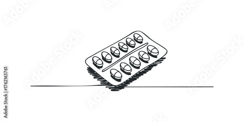 Pack of medication pills in blister pack drawing