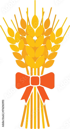 Golden wheat stalks bunch tied with red ribbon agriculture harvest symbol isolated vector vector