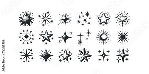 Hand-drawn starburst and star shapes collection