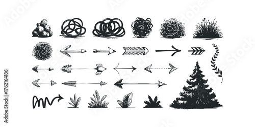Hand Drawn Collection of Arrows and Nature Elements