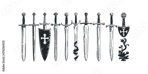Collection of Medieval Swords and Shield Graphics