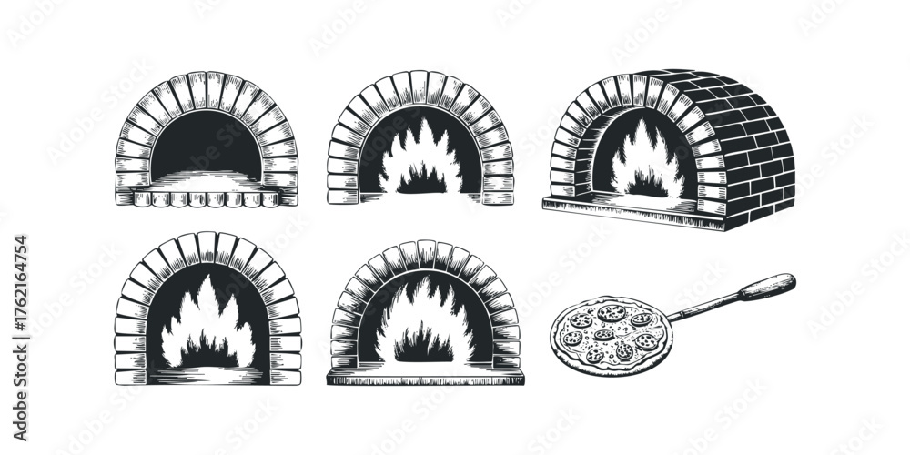Fototapeta premium Wood Fired Oven and Pizza Graphic Collection