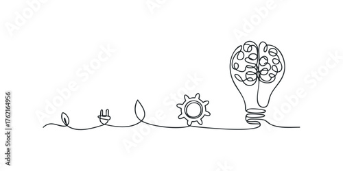 Single line drawing of growth from seed to brain idea