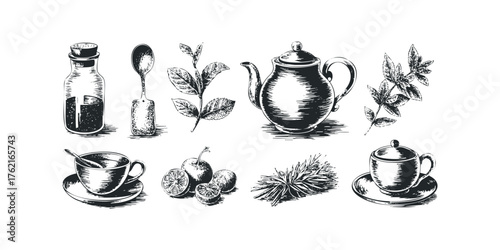 Still life collection of kitchen and food items