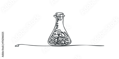 One Line Art Flask with Abstract Substance