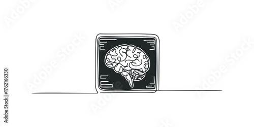 Human brain x-ray line drawing medical scan