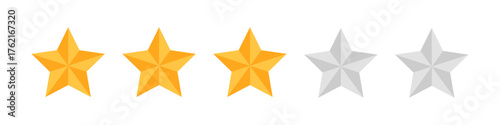 Three out of five star rating symbol representing moderate feedback, average performance evaluation, and customer satisfaction level used for review systems, quality ranking, and scoring indicators