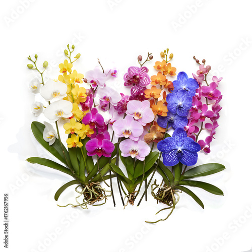 Purple Orchid Flower Close-Up with Green Leaves, Isolated on transparent Background