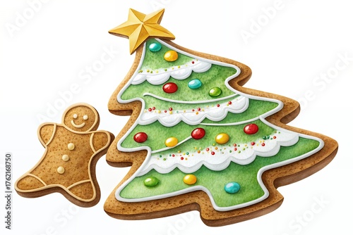 Wallpaper Mural Festive christmas tree and gingerbread man cookies decorated for the holidays Torontodigital.ca