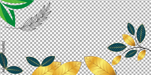 Autumn seasonal background with long horizontal border made of falling autumn golden, red and orange colored leaves isolated on background. Hello autumn vector illustration