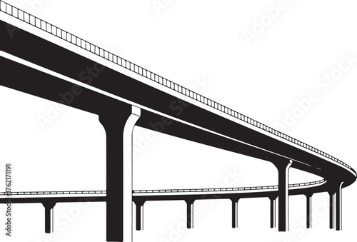 Bridge Silhouette Curved Highway Overpass City Landscape Element Modern Construction with Pillars Support on Transparent Background Vector Illustration