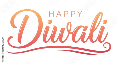 Elegant happy diwali typography design with orange and pink gradient perfect for greeting cards and festive season celebrations and wishes