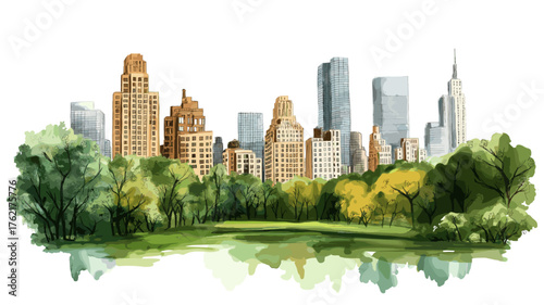 Central Park. Central Park hand drawn watercolor illustration