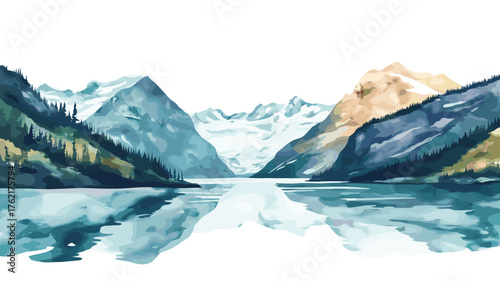 Glacier Bay National Park. Glacier Bay National Park hand drawn watercolor illustration