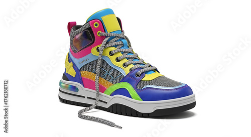 High-top street sneakers mockup, vibrant youth fashion, isolated on white background