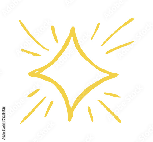 Hand sketched Christmas crayon star. Simple yellow doodle with soft chalk edges and nostalgic handmade warmth for holiday decor.