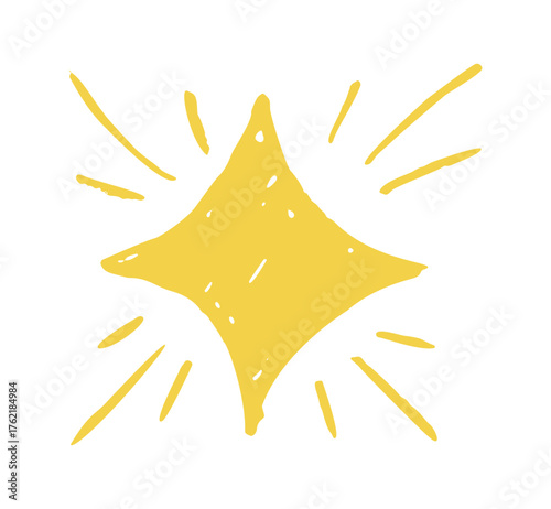 Chalky yellow crayon star drawing. Whimsical pencil-like texture gives cozy handmade vibes, great for winter and holiday illustrations.