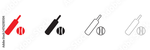cricket bat with ball icon vector, Cricket game bat ball symbol vector silhouette and line art