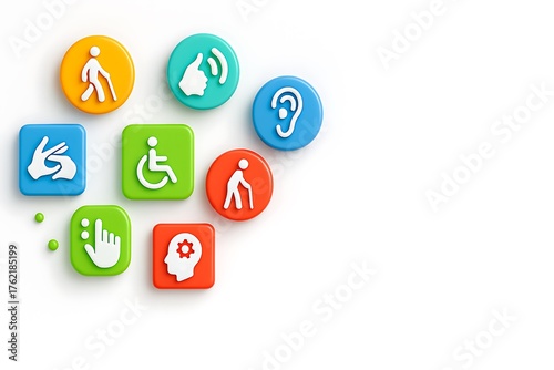 Colorful icons representing accessibility and health services