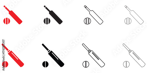 cricket bat with ball icon vector, Cricket game bat ball symbol vector silhouette and line art