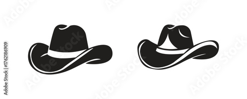 Cowboy Hat Silhouette Vector Icon set black of a cowboy hat, western headwear with a wide brim and curved edges white background Vector illustration design.