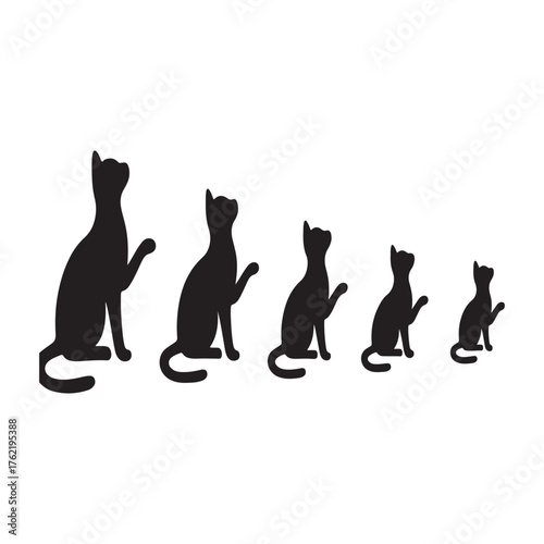 Black Cat Silhouette Group: A stylized silhouette of six black cats in varying sizes are sitting and looking up, perhaps intrigued by something unseen.