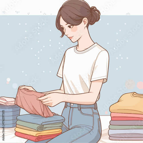 Illustration of a woman folding clothes