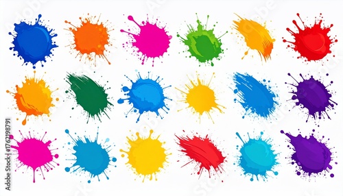Colorful Paint Splatters, a vibrant collection of artistic elements for diverse creative projects