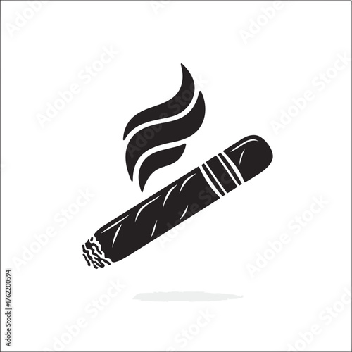 Elegant burning cigar icon with smoke, black and white vector illustration for luxury, leisure, and sophisticated lifestyle concepts