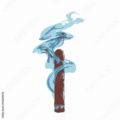 Elegant brown cigar with swirling blue smoke illustration, isolated on a white background. Perfect for relaxation, luxury, or abstract themes.