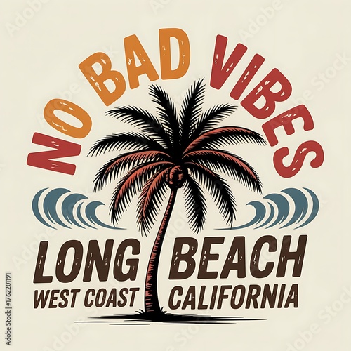 Vintage poster illustration of a sunny tropical island beach with palm trees, sea, and sand, perfect for a summer holiday travel design