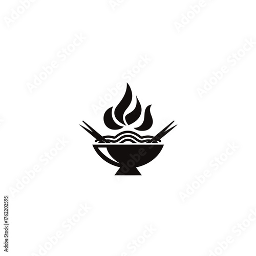 Hot Spicy Noodle Bowl Icon with Chopsticks and Flames - Asian Food Cooking Restaurant Vector Graphic