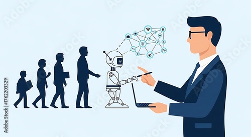 Evolution of Technology - Human Progress and Artificial Intelligence Integration.