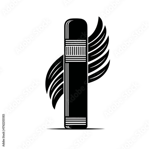 Stylized Black and White Cigar with Wings Graphic. Elegant Vector Icon for Luxury, Relaxation, and Premium Design.