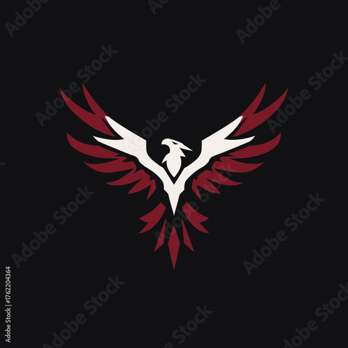 Powerful Phoenix Bird Graphic Logo Illustration. Mythical Firebird Emblem with Spread Wings, Strength, Freedom, Rebirth Concept.