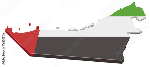 3D Map of United Arab Emirates with National Flag Colors (cut out)