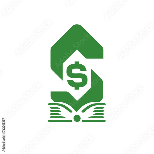Financial education, money saving knowledge, and business growth concept. Dollar sign with open book icon for learning finance.