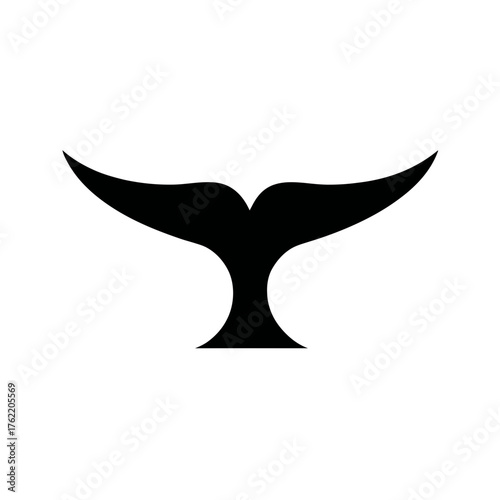 Black Whale Tail Silhouette Vector Icon. Minimalist Marine Animal Flipper Symbol Isolated on White. Aquatic Life Graphic Design Element.