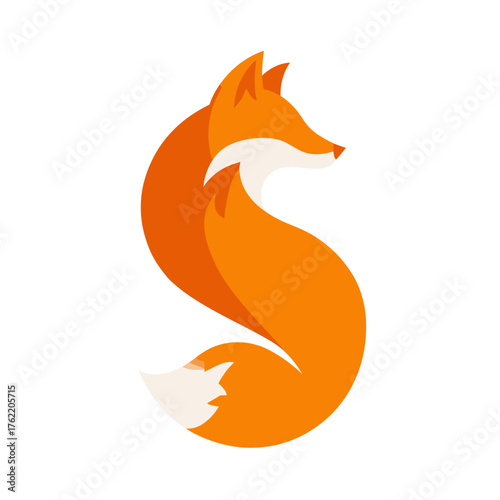 Stylized Orange Fox Illustration: Abstract Animal Graphic Design Concept, Modern Minimalist Mammal Art on White Background