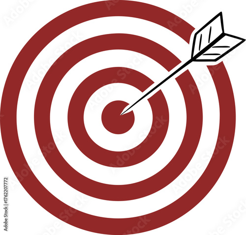 Arrow hitting the bullseye on a red and white target. Vector