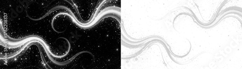 Dreamy monochrome swirl with stars transparent background