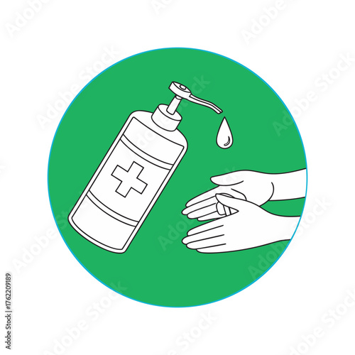 Hand sanitizer dispensing liquid onto open hands for hygiene and cleanliness isolated on white background